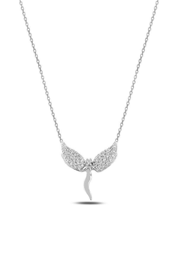 Osmanlı Gümüş Zirkon Taşlı Melek Model Gümüş Kadın Kolye Gklmlkmodl1-Ros - Image 1