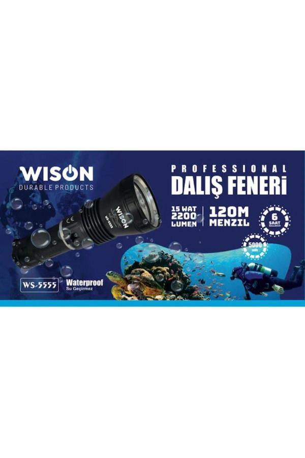 Wison Ws-5555 Şarjlı Su Altı Dalış El Feneri 120 Menzil 15w 2200 Lümen - Image 1