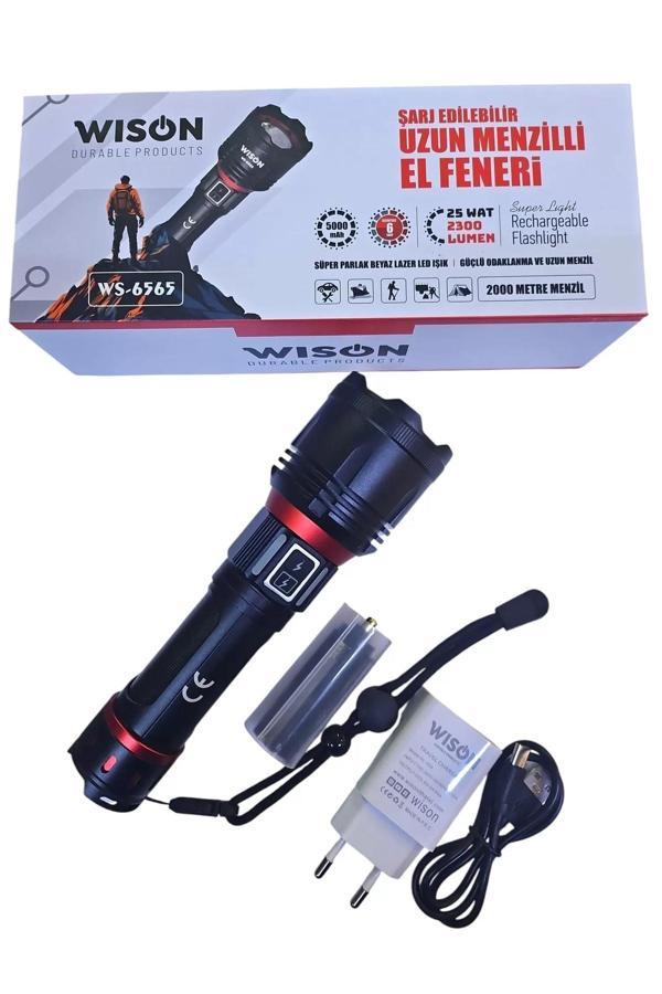 Wison Ws-6565 25 Wat 5000mah 2300 Lümen Şarjlı Uzun Menzilli El Feneri Siyah - Image 1