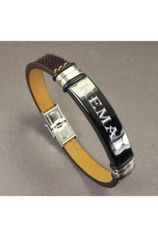 Osmanlı Gümüş Ottoman Isim Yazılan Erkek Bileklik Suni Deri - Image 1