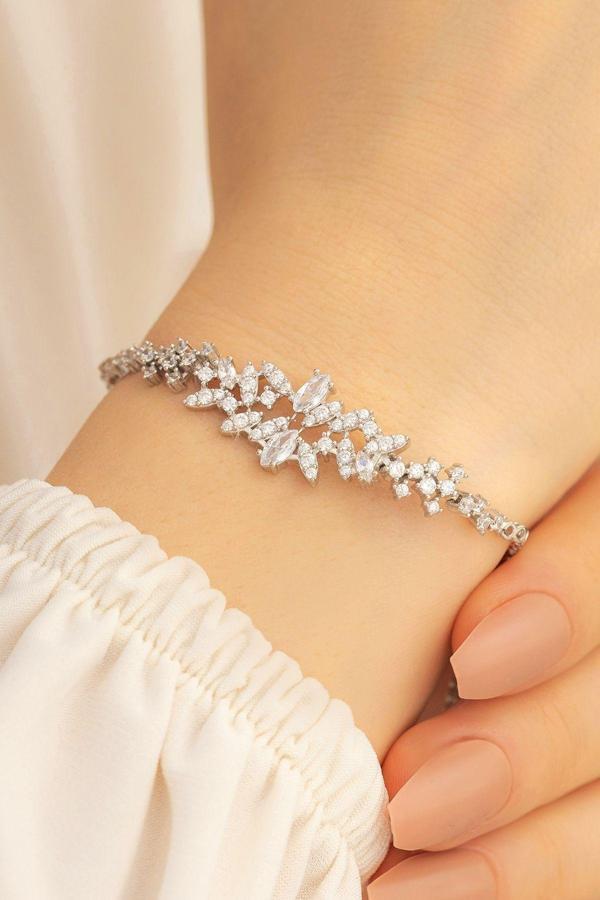 Osmanlı Gümüş Kadın Gümüş Bileklik - Balın Zirkon Taşlı Su Yolu Gümüş Bileklik - Image 1