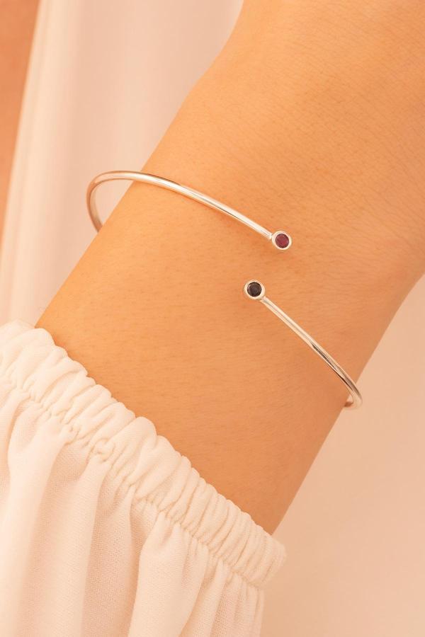 Osmanlı Gümüş Kadın Gümüş Bileklik - El Yapımı Gümüş Hakiki Safir Ve Yakut Taşlı Zarif Kadın Kelepçe - Image 1