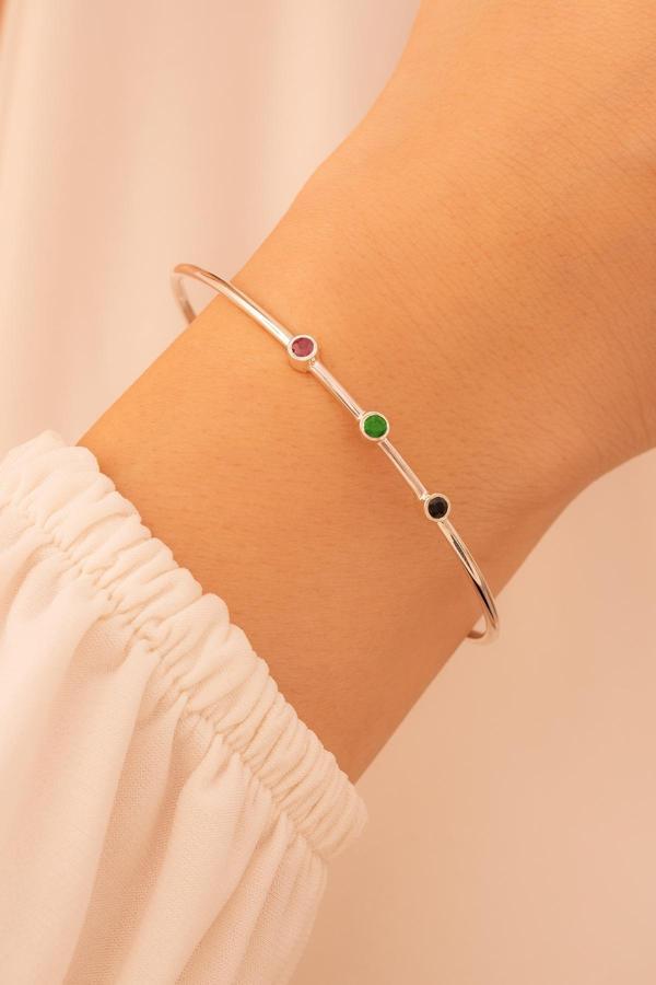 Osmanlı Gümüş Kadın Gümüş Bileklik - El Yapımı Gümüş Hakiki Safir Yakut Ve Zümrüt Taşlı Kadın Kelepçe - Image 1