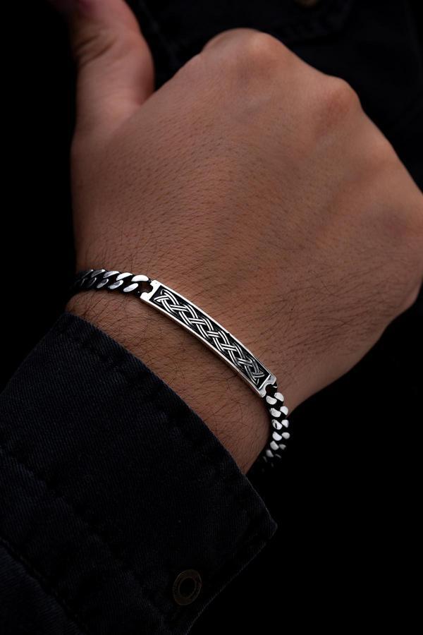 Osmanlı Gümüş Erkek Gümüş Bileklik - Gurmet Zincirli Oksitli Halat Model Gümüş Bileklik - Image 1