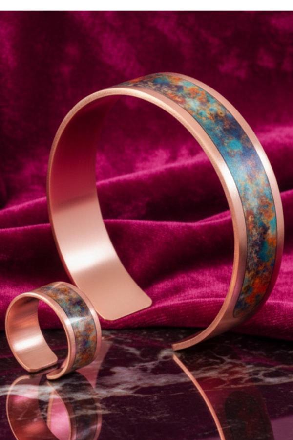 Osmanlı Gümüş Kadın Bakır Bileklik Yüzük Set - World Model Özel Baskı Metal Kutu Ve Kuvars Taşı - Image 1