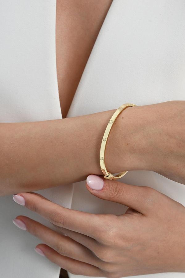 925 ayar Gümüş altın yaldızlı çivi deseni bilezik [barcode] - Image 1