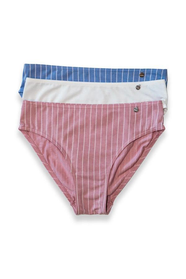KOM Stripe 3'lü Kadın Bikini Külot - Image 1