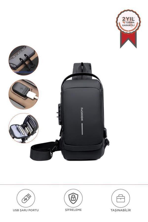 Torima 88039 Siyah Şifreli ve USB Şarjlı Günlük Omuz Çantası - Image 1