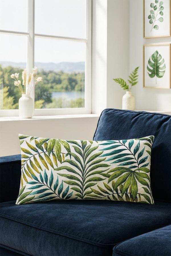 Duck Çiçekli Kırlent Kılıfı Yeşil V1 40x60 - Image 1