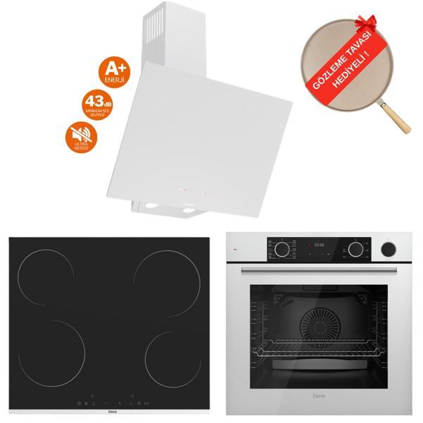 Ferre  FryArt Viora Vitroseramik Elektrikli Sessiz Beyaz Ankastre Set (D078 - SA + Ms261 + XE64CB ) - Image 1