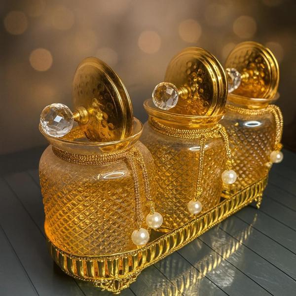 GOLD BAHARATLIK SETİ CAM ÜÇLÜ  KAPAKLI - Image 1