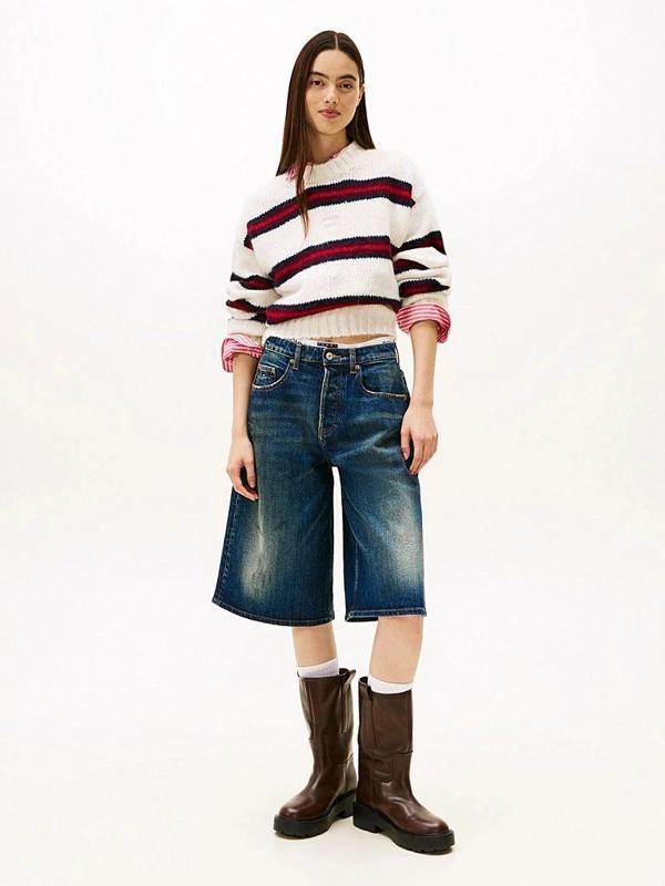 Tommy Hilfiger TJW Armalı Çizgili Yumuşak Kadın Beyaz Kazak DW0DW21679YBH - Image 1