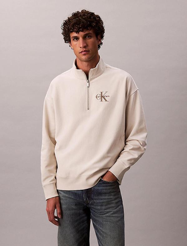 Calvin Klein Uzun Kollu Premium Penye Mikro Monologolu Erkek Beyaz Sweatshirt LV04RD236G-67U - Image 1