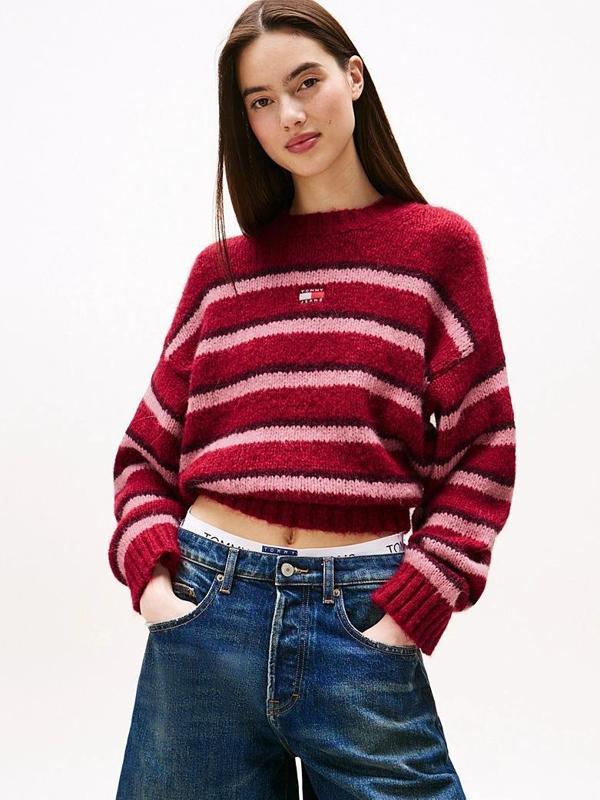 Tommy Hilfiger TJW Armalı Çizgili Yumuşak Kadın Kırmızı Kazak DW0DW21679XJP - Image 1
