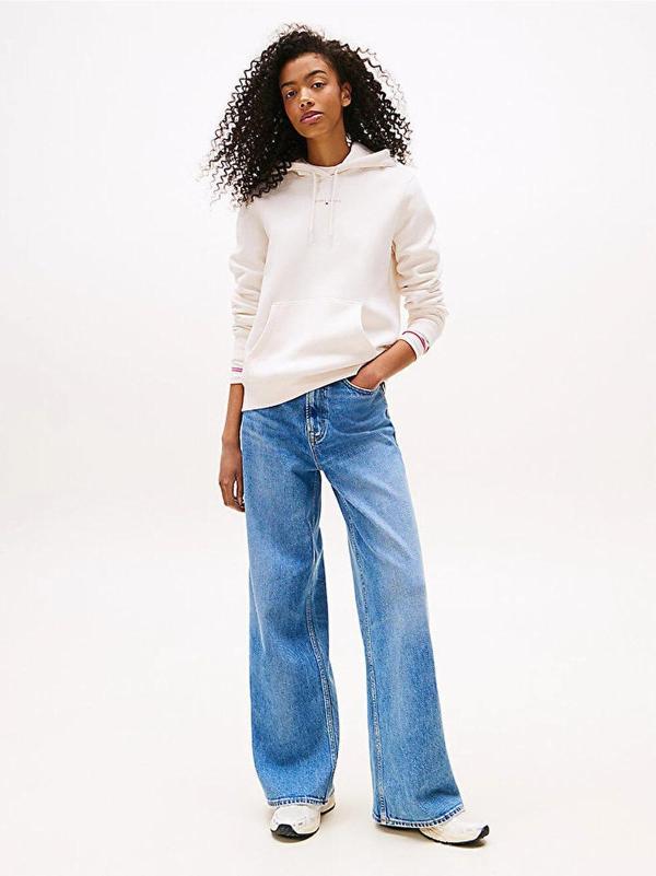 Tommy Hilfiger TJW Normal Kesim Linear Kapüşonlu Kadın Beyaz Kazak DW0DW21963YBH - Image 1