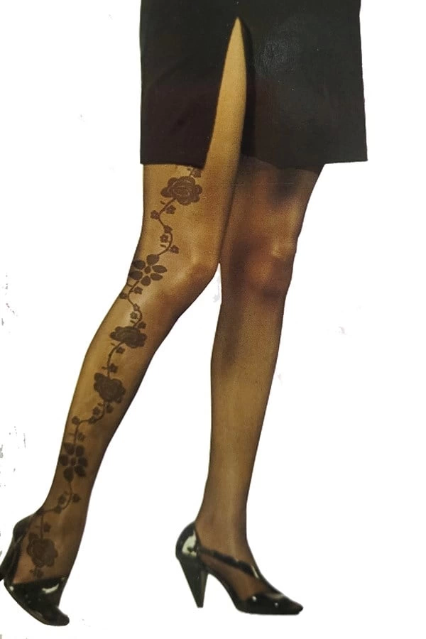 Bayan Desenli Külotlu Çorap Manolya Siyah 2 - Image 1