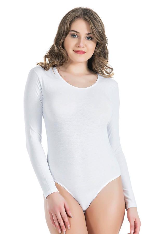 Bisiklet Yaka Uzun Kol Çıtçıtlı Kadın Body 321 - Image 1