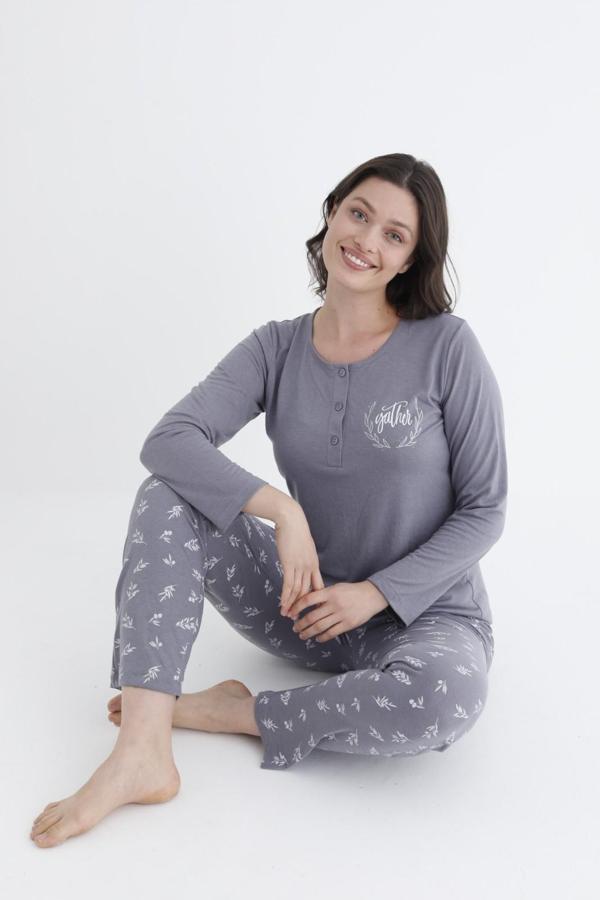 Gd Goldoremi 790-31 Kadın Düğmeli Yaka Uzun Kollu Pijama Takım - Image 1
