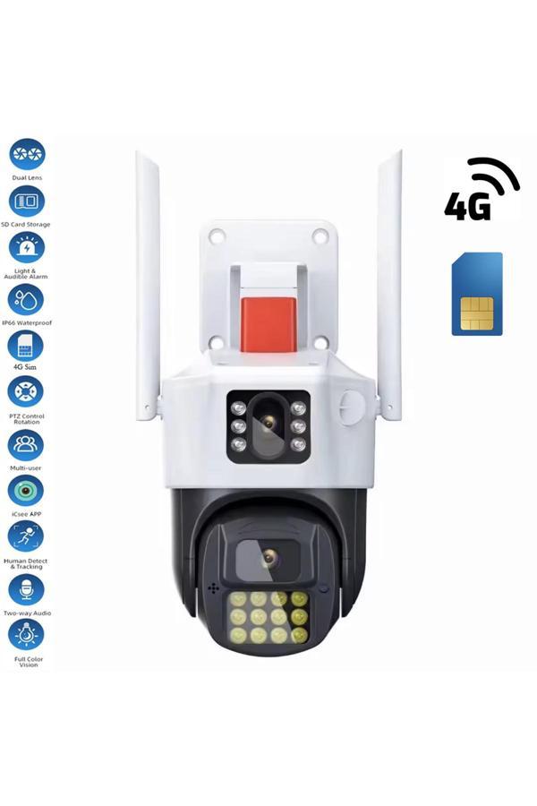 Radex Çift Kameralı Adaptörlü 4g Sim Kartlı Hareketli Alarmlı Akıllı Güvenlik Kamerası - Image 1