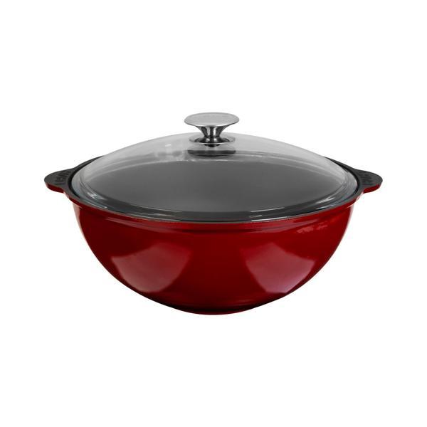 Yuvarlak Cam Kapaklı Kazan / Tencere. Döküm Demir Yekpare Kulplu Çap(Ø)28 cm. - Image 1