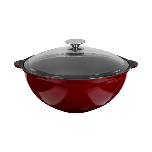 Yuvarlak Cam Kapaklı Kazan / Tencere. Döküm Demir Yekpare Kulplu Çap(Ø)30 cm. - Image 1