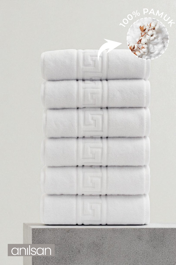 6'lı Greek El Havlusu - 50x90 Cm, 225 Gr, %100 Pamuk, Spa Ve Otel Havlusu, Günlük Kullanıma Uygun - Image 1