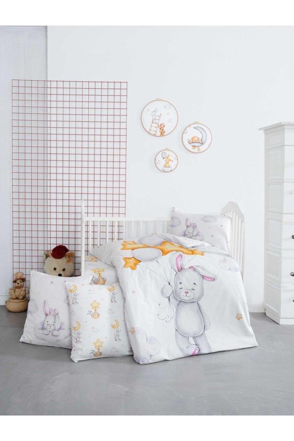 Montisu Mibabies; Cute Rabbit, Bebek Odası Seti: Nevresim Takımı, Kırlent, Duvar Süsü, %100 Pamuk, - Image 1