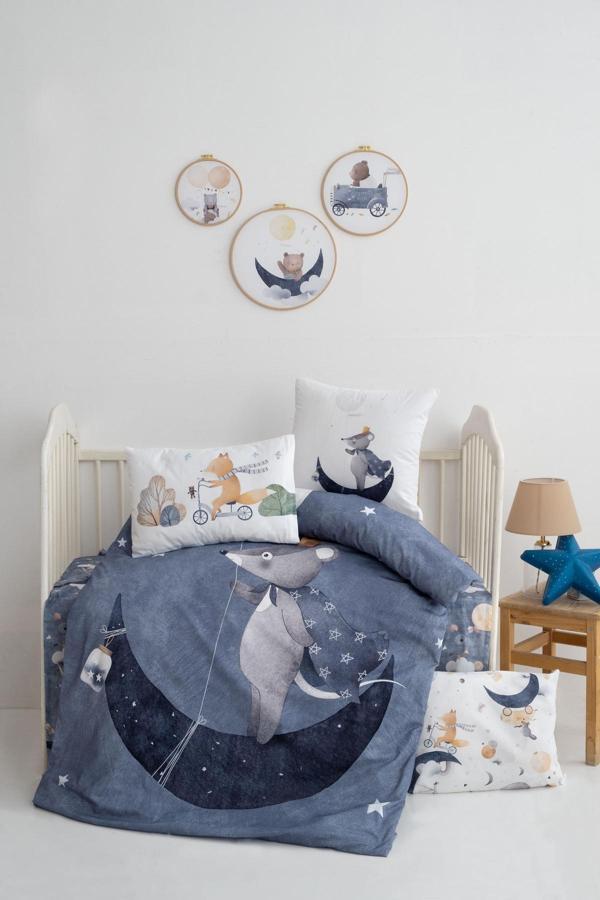 Montisu Mibabies; Mouse And Fox, %100 Pamuk Bebek Odası Seti: Nevresim Takımı, Kırlent Kılıfı, 3'Lü Tablo - Image 1
