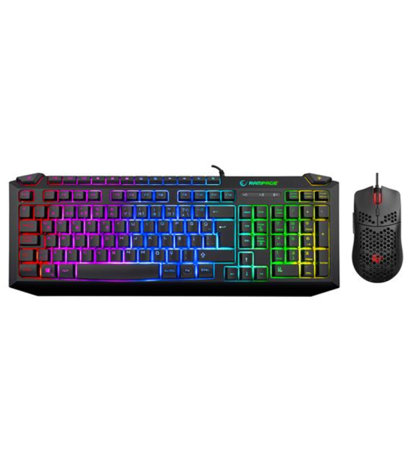 Rampage KB-R310 BROKER V2 Siyah Usb Gökkuşağı Zemin Aydınlatmalı 12800 DPI Oyuncu Klavye + Mouse Set - Image 1