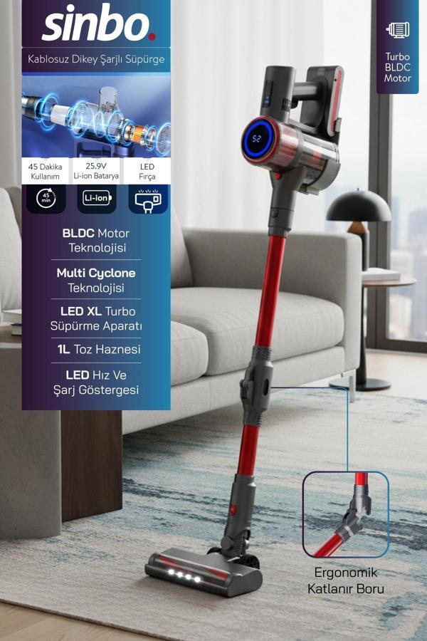 Sinbo SVC-8622 BLDC Motorlu Dikey Kablosuz Şarjlı Led Aydınlatmalı Süpürge - Image 1
