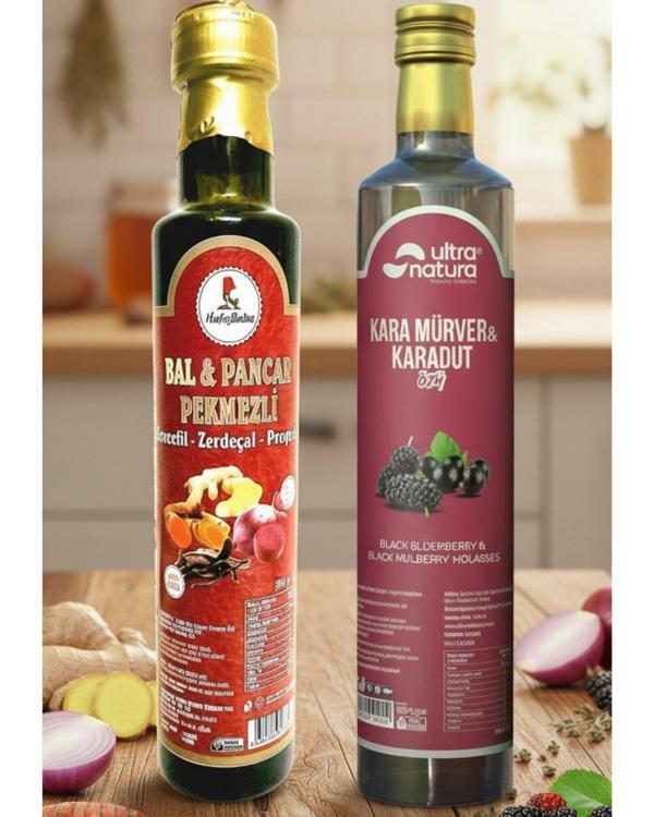 Bal & Pancar Pekmezli Zencefil-Zerdeçal-Propolis 350 gr, Karamürver ve Karadut Özü - 680gr İKİLİ KIŞ SETİ - Image 1