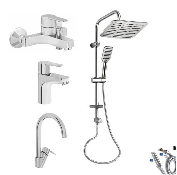 Artema Win S Banyo Bataryası + Lavabo Bataryası + Eviye Bataryası + Doppo Siena Lux Tepe Duş Sistemi - Image 1