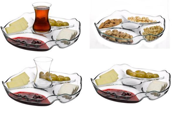 Paşabahçe 4 li cam kahvaltılık - çerezlik sunum tabağı 25,2cm.  - Image 1