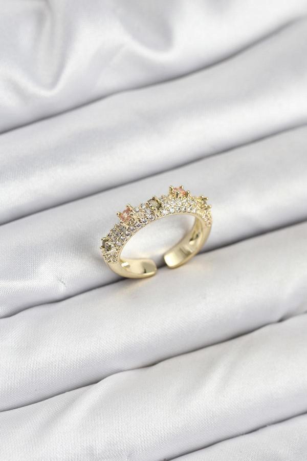 Zarif Kadın için Golden Pirinç Zirkonlu Retro Stil Yüzük - Image 1