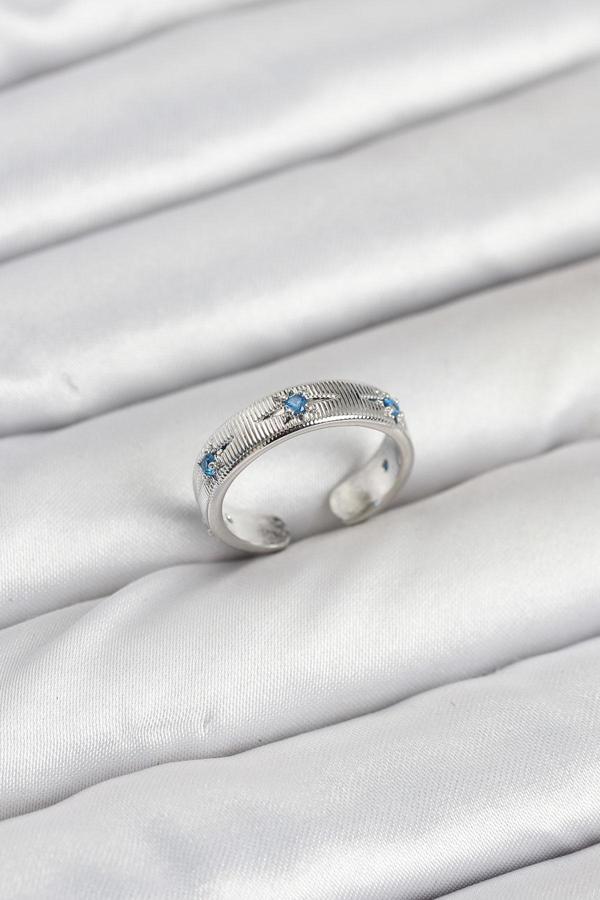 Zarif Kadın için Silver Pirinç Zirkonlu Mavi Kutup Yıldızı Yüzük - Image 1