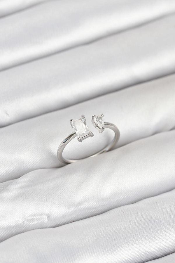 Zarif Kadın için Silver Pirinç Zirkonlu Stil Yapım Yüzük - Image 1