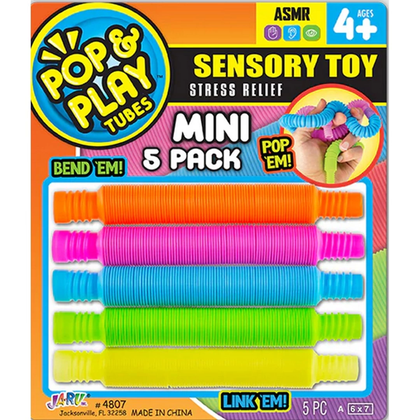 Pop & Play Tubes Duyusal Stres Oyuncağı Mini 5'li Kız Erkek Çocuk Oyuncak Eğitici Oyuncaklar - Image 1