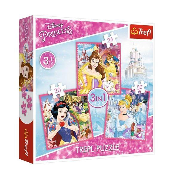 PUZZLE-34833 Disney Princess 3IN1 Puzzle Kız Erkek Çocuk Oyuncak Eğitici Oyuncaklar - Image 1