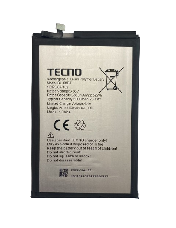 TECNO POUVOIR 4 PRO PİL BATARYA BL-58BT - Image 1
