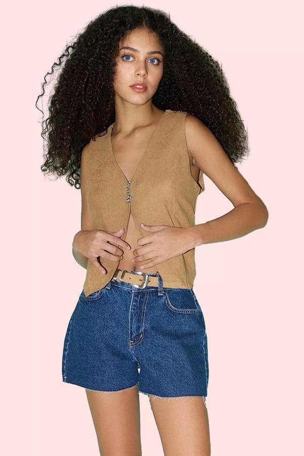 Kadın Denim Şort Geniş Paça Düz Desen Pamuk Günlük Kombinler Hafta Sonu Yaz Aylarının Vazgeçilmezi - Image 1