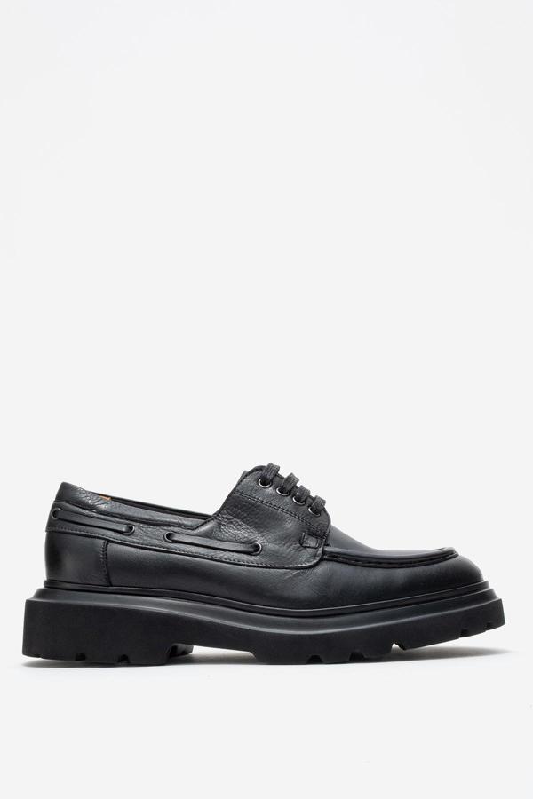 DERİCLUB Erkek Yüksek Taban Bağcıklı Loafer Gerçek Deri FR 54084 SİYAH - Image 1