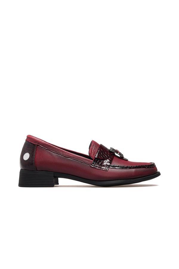 Kadın Hakiki Deri Loafer Günlük Ayakkabı 25k D25ka-855 Z Bordo - Image 1
