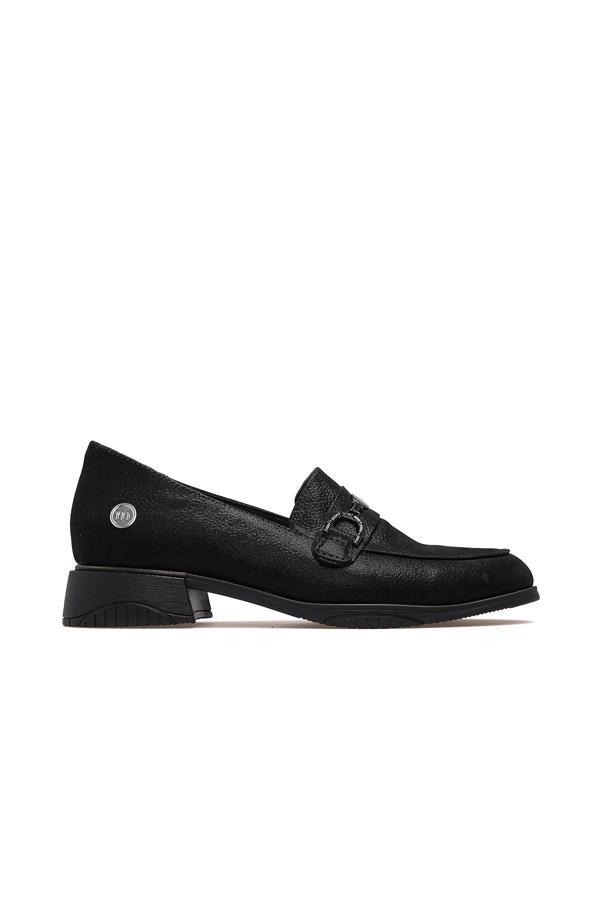 Kadın Hakiki Deri Loafer Günlük Ayakkabı 25k D25ka-960 Z Siyah Simli - Image 1
