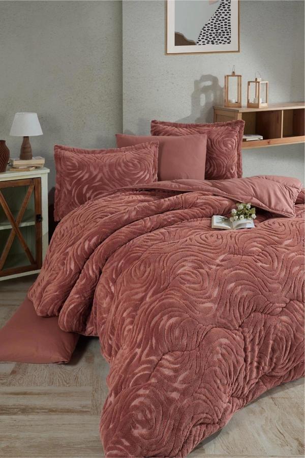 Clasy Wellsoft Jakarlı Çift Kişilik Uyku Seti Reste Kiremit - Image 1