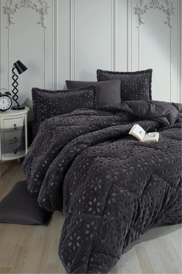 Clasy Wellsoft Jakarlı Çift Kişilik Uyku Seti Babil Antrasit - Image 1