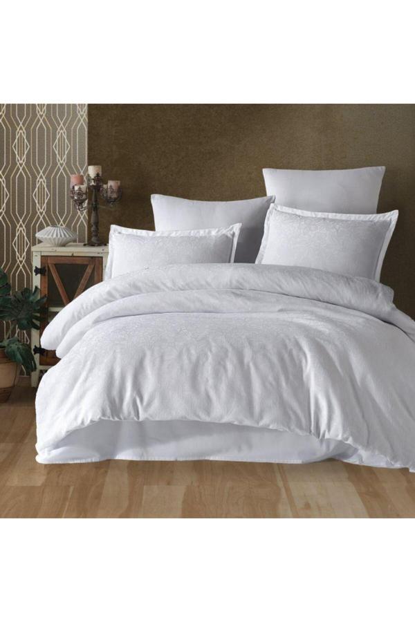 Clasy Çift Kişilik Nevresim Takımı Jakarlı Saten Vienna Beyaz - Image 1