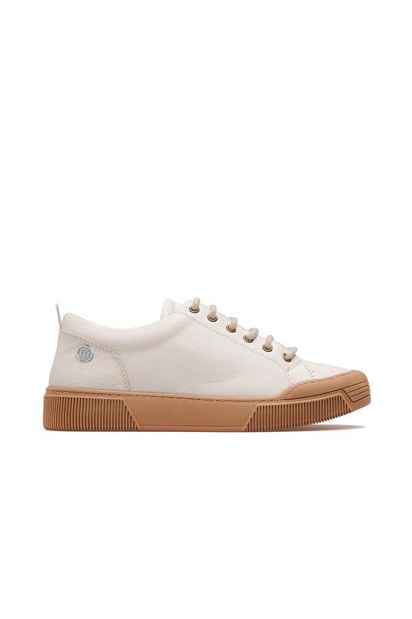 Kadın Hakiki Deri Sneaker Günlük Ayakkabı 25k D25ka-7045 Z Bej - Image 1