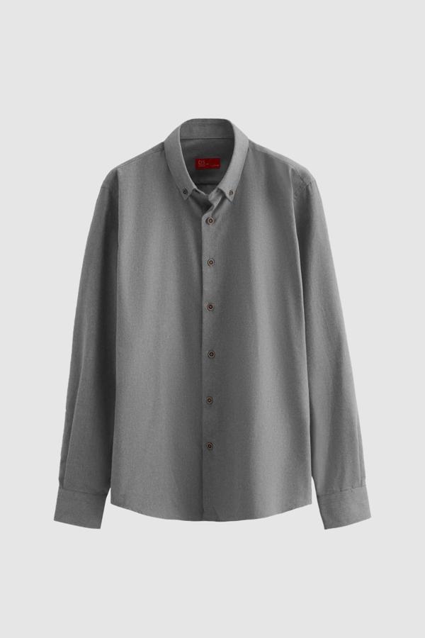Ds Damat Regular Fit Gri Düz Kışlık Flanel Gömlek - Image 1