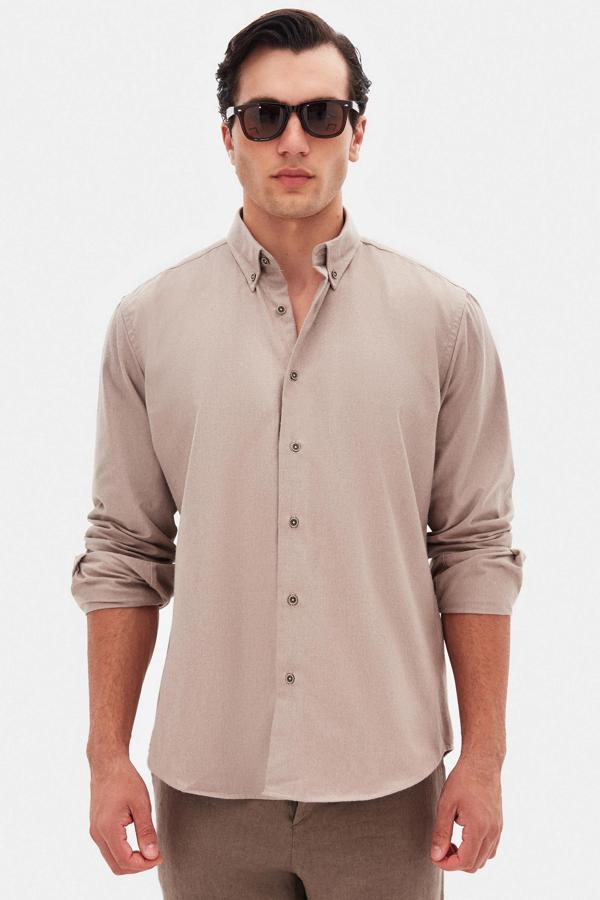 Ds Damat Regular Fit Vizon Düz Kışlık Flanel Gömlek - Image 1