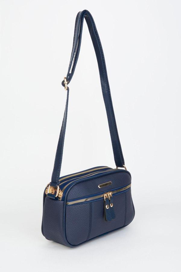 Kadın Sincap Lacivert 4 Bölmeli Suni Deri Orta Boy Fermuar Kapama El Kol Ve Omuz Çantası - Image 1